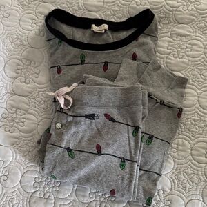 J. Crew Factory Gray Pajama Set with Festive Lights